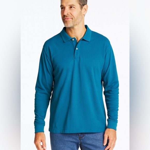L.L. Bean Men’s Long Sleeve Polo Shirt XL REG 100% Cotton Blue Traditional Fit - Picture 1 of 6